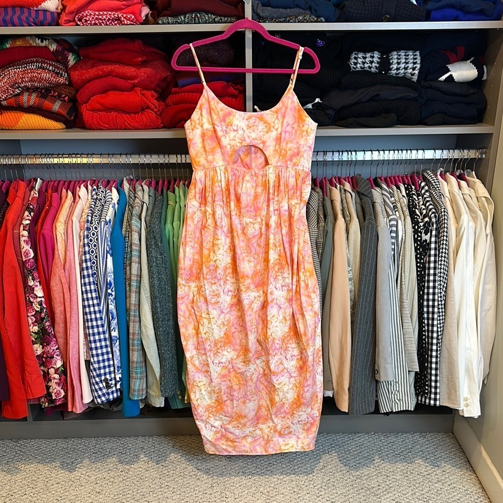 Topshop orange/white/magenta print spaghetti strap front cut out dress size 6